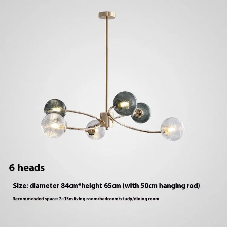 Nordic simple chandelier with green clear glass shades, 8 heads, low voltage, living room pendant light