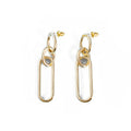 Geometric sterling silver needle hoop earrings with ring and line elements for women