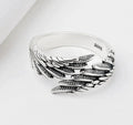 Love couple plain silver ring set with angel wings vintage finish and bracelet