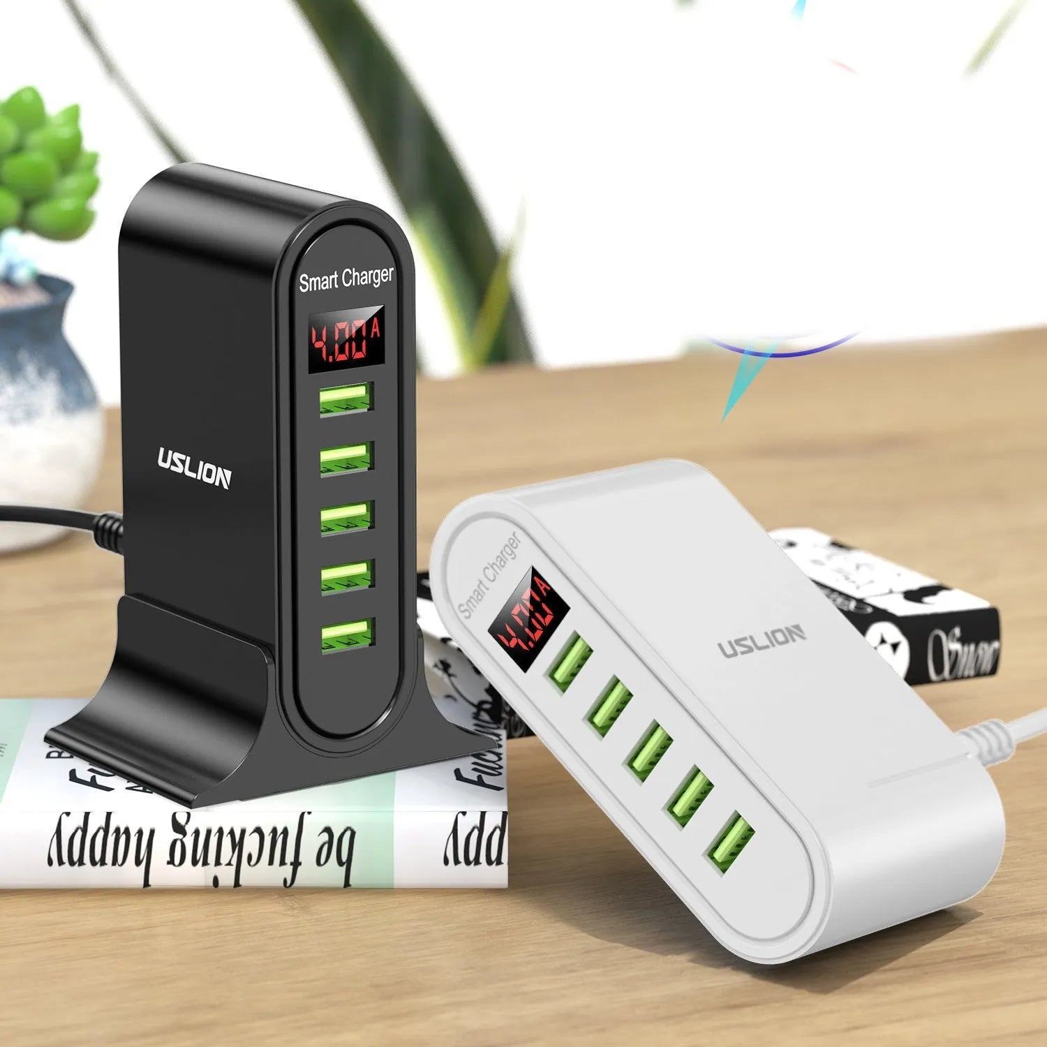 Smart LED digital display charger unit showing USB port and indicator light