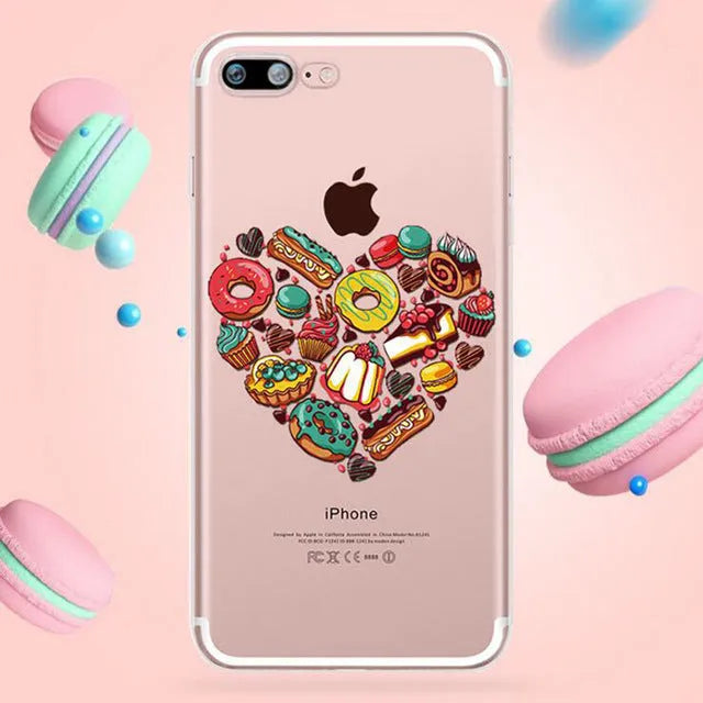 Custom transparent ice cream pattern TPU PC phone case for iPhone, back cover style, 22g weight
