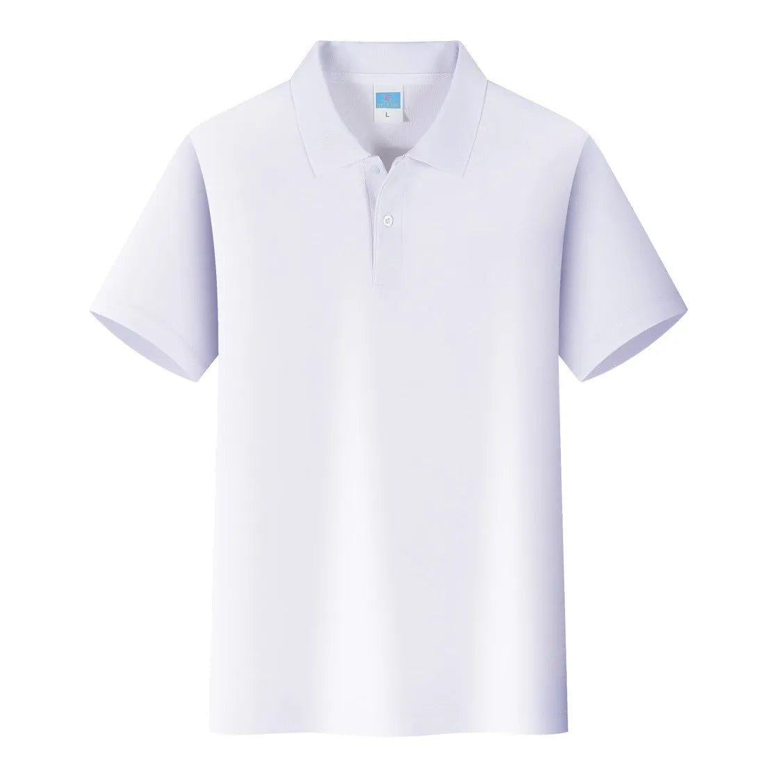 Short-sleeved cotton advertising work shirt on a hanger, straight fit, for custom embroidery.