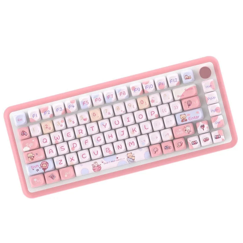 Sweet Cotton Candy pink and white mechanical keyboard keycap set with original character designs