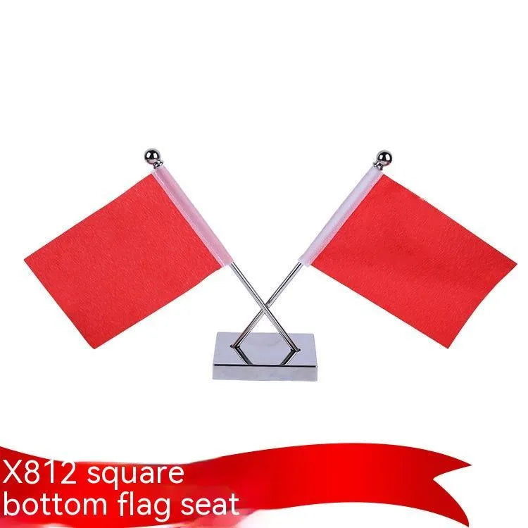 Red flag on telescopic metal rod with crystal base stand for car dashboard decoration