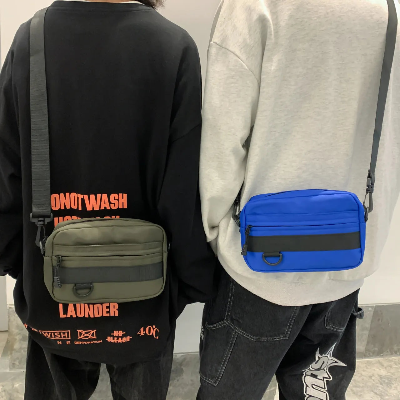 Men's nylon messenger crossbody bag street style with sewing thread detailing