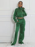 Men's grey striped zipper sweater two-piece set with matching trousers in street hipster style