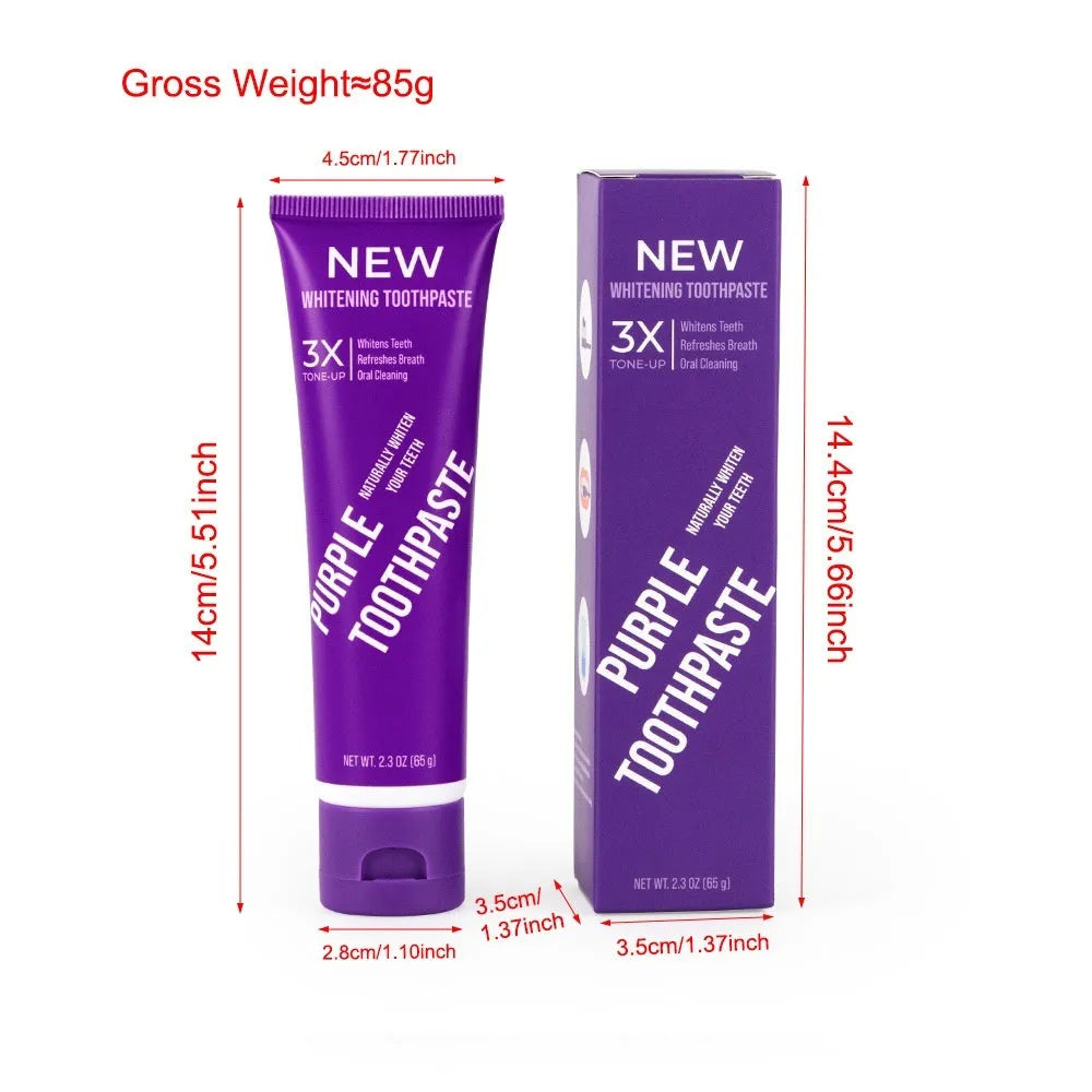 Purple whitening toothpaste in 120g tube for adult dental stain removal