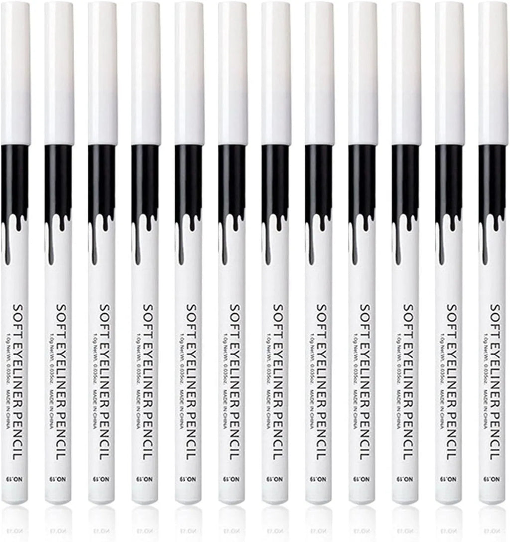 12 piece white and black retractable eyeliner pencil set with sharpener, waterproof and long-lasting