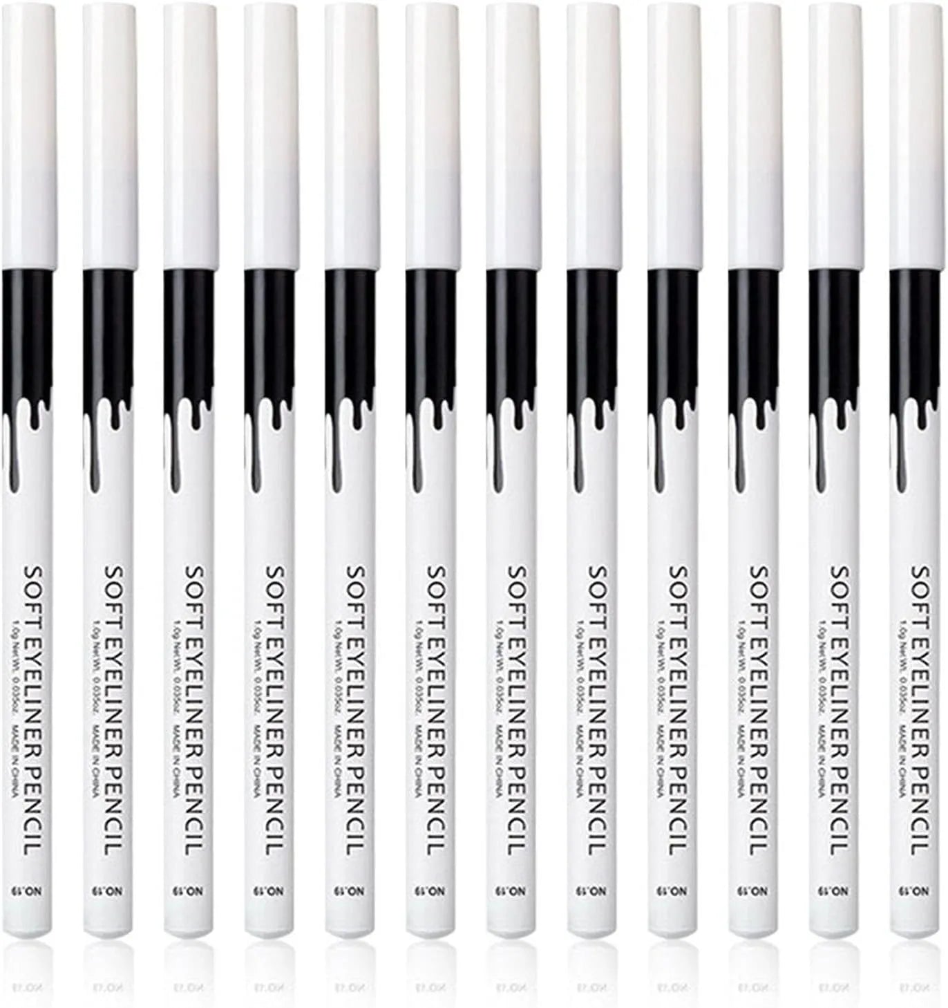 12 piece white and black retractable eyeliner pencil set with sharpener, waterproof and long-lasting