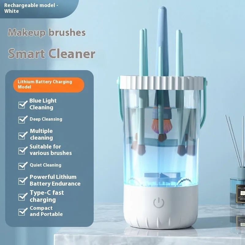White plastic electric makeup brush cleaning tool with 24cm length and charging cable