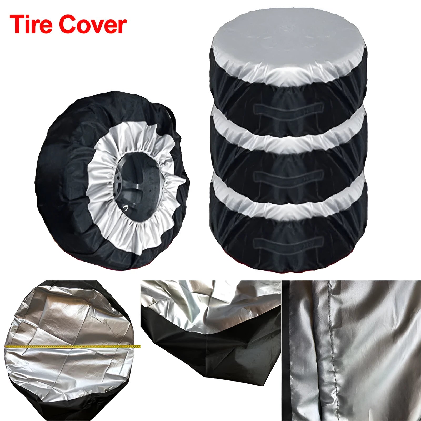 Black Oxford fabric car spare tyre cover 65x37cm Small S with handle for 13-19 inch tyres