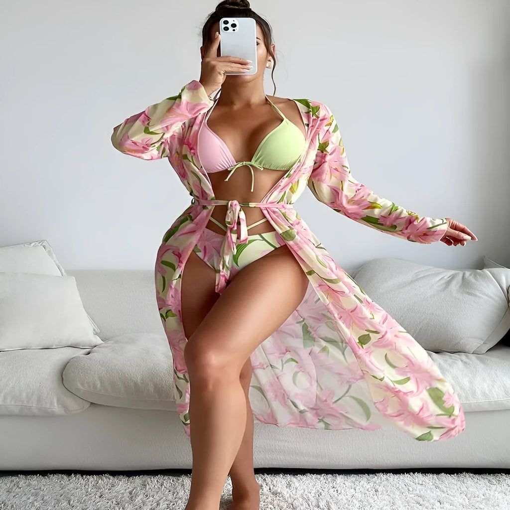 Women's printed quick-dry bikini swimwear in European and American sizes