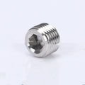 Stainless steel hexagonal head pipe plug for 3/8 inch threaded fittings.