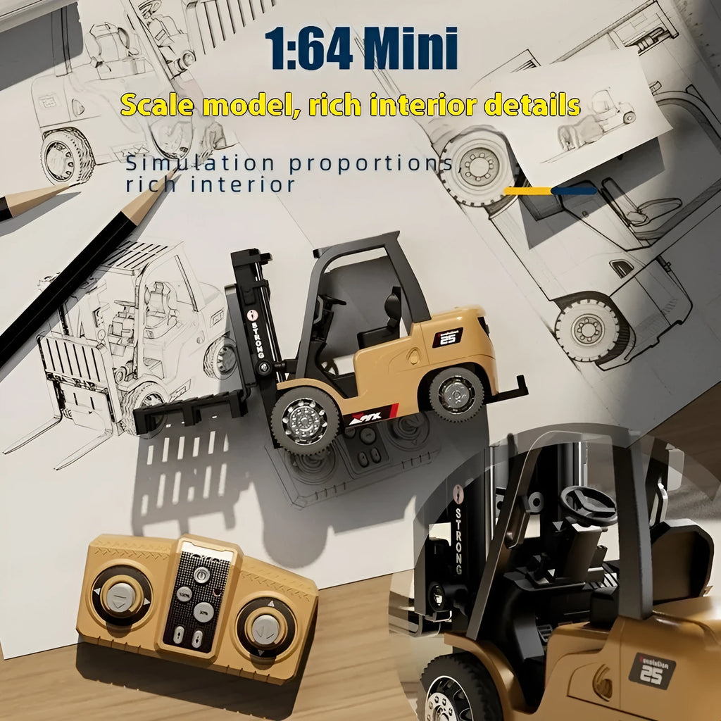 Mini alloy remote control forklift toy with cargo accessories on pallet