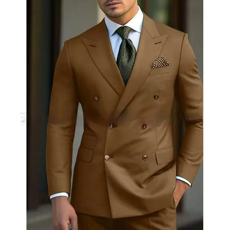 Men's two-piece cotton blend suit set in light business style, shown in available colours with sizing from S to 7XL