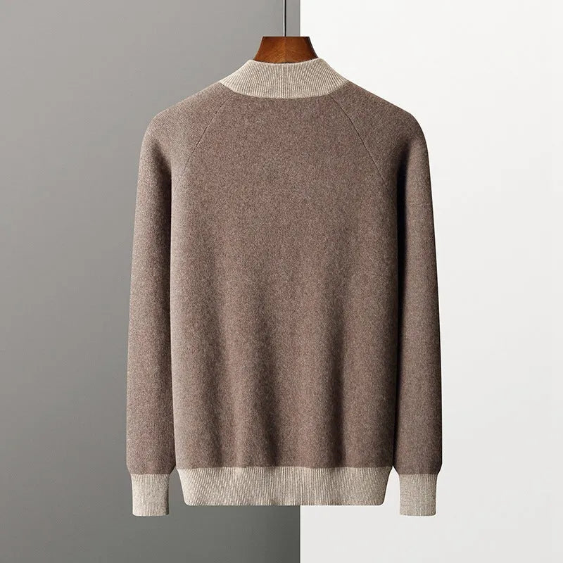 Men's cashmere wool blend casual sports suit with half turtleneck cardigan and trousers