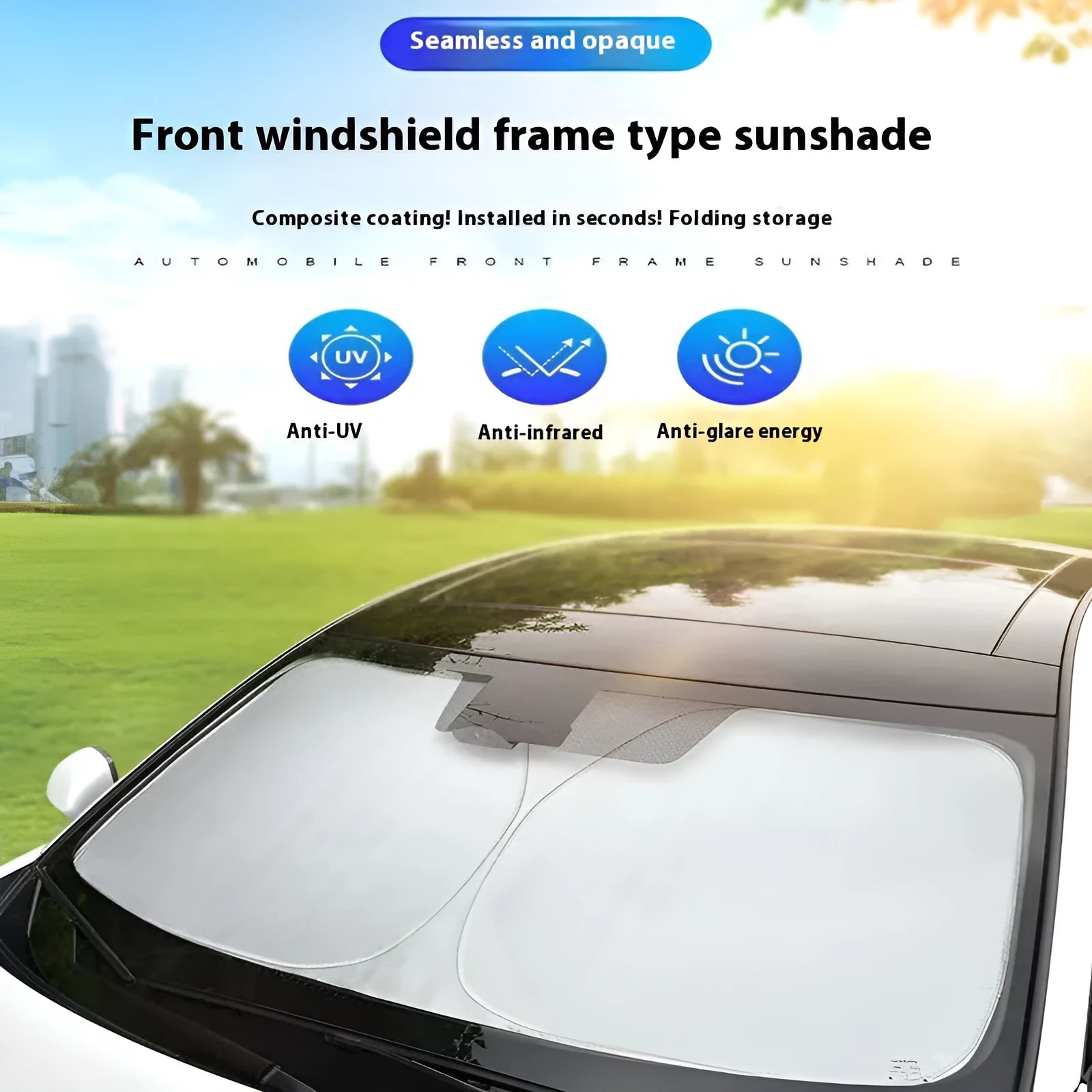 Titanium silver aluminium foil car sunshade showing reflective surface and rectangular shape