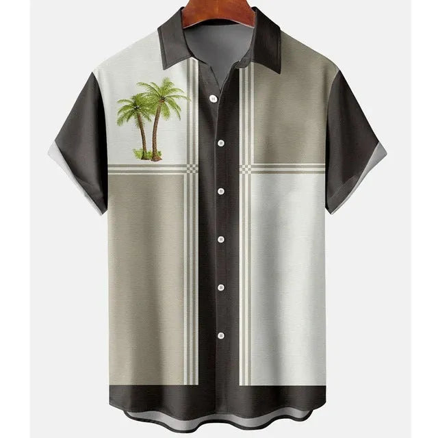 Men's slim fit short sleeve shirt with vibrant 3D floral digital print on polyester fabric