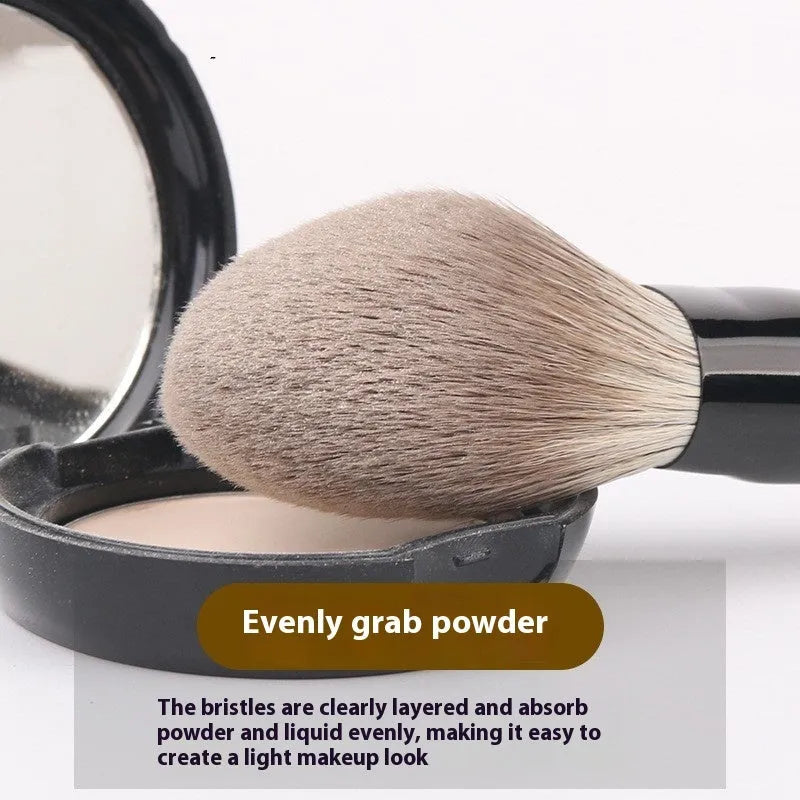 12-piece makeup brush set with wooden handles in a black PU zip-up case.