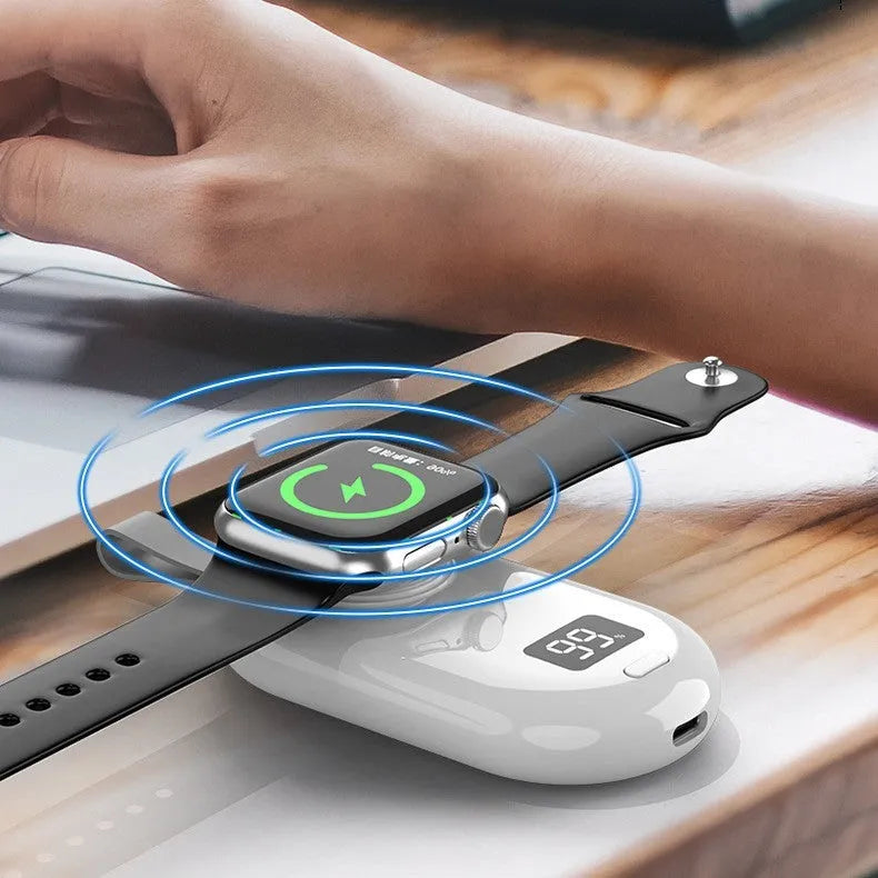 V5 watch wireless portable power bank charger in black or white with Type-C port