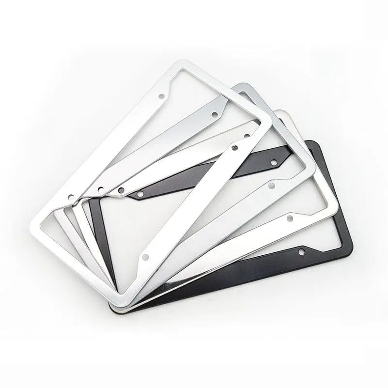 Aluminium alloy stainless steel licence plate frame in black, light grey, and sandblasted silver options