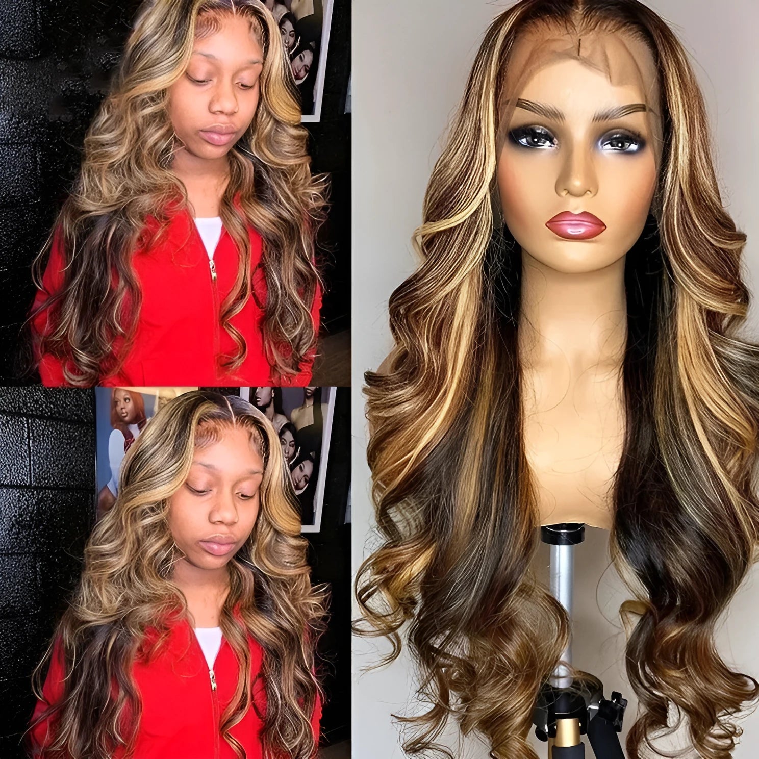 Front lace wig 134 gradient colour long curly hair cover in black and piano shades, with side bangs