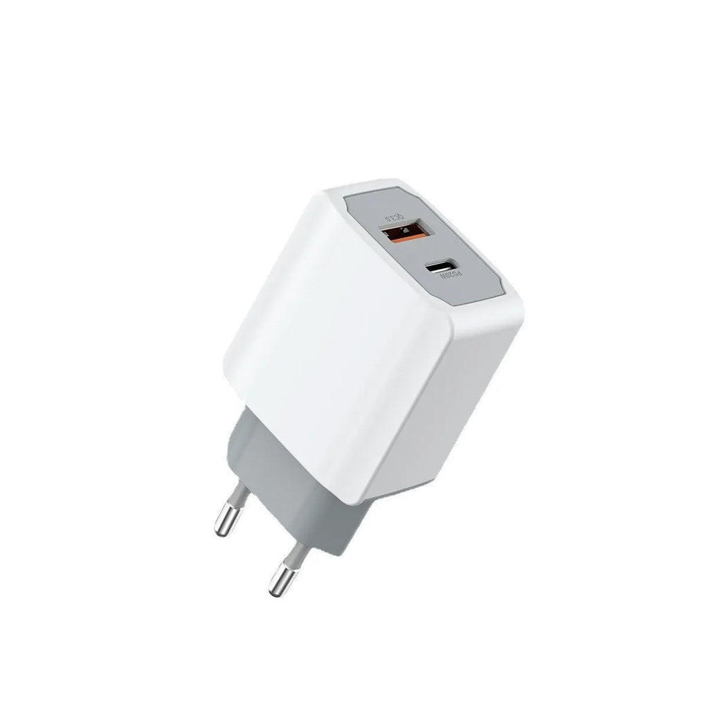 White European standard fast charger set with USB cable in compact size