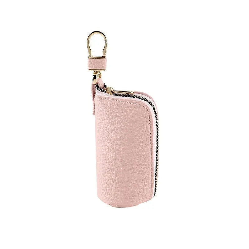 Black PU waterproof key organiser case with zip closure for car and house keys