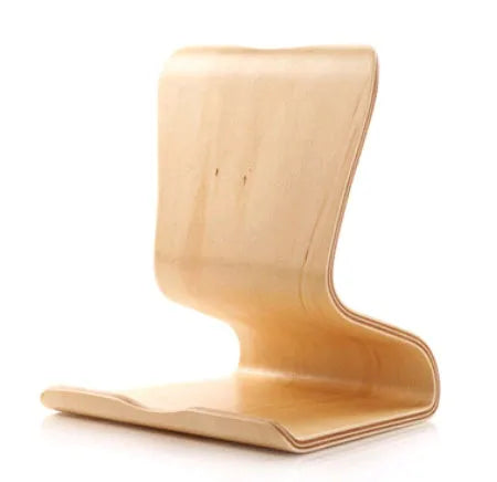 Bamboo wood lazy couch bracket holding an iPad on a desktop, walnut finish