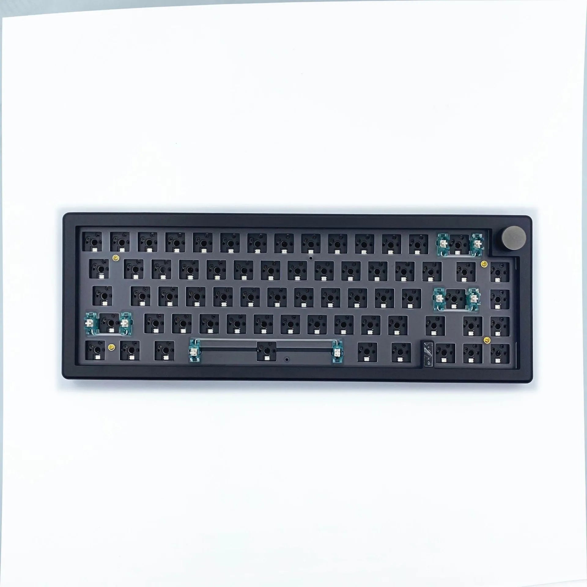 DIY mechanical keyboard kit with RGB lighting in black, white, blue, green, pink, purple, and red colour options