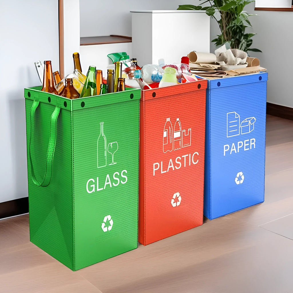 40 litre plastic garbage bag in assorted colours for waste classification and recycling storage.