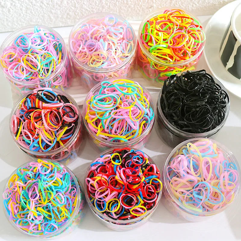 Multicolour TPU baby hair ties in a reusable container for toddlers and girls, 300 or 600 piece pack