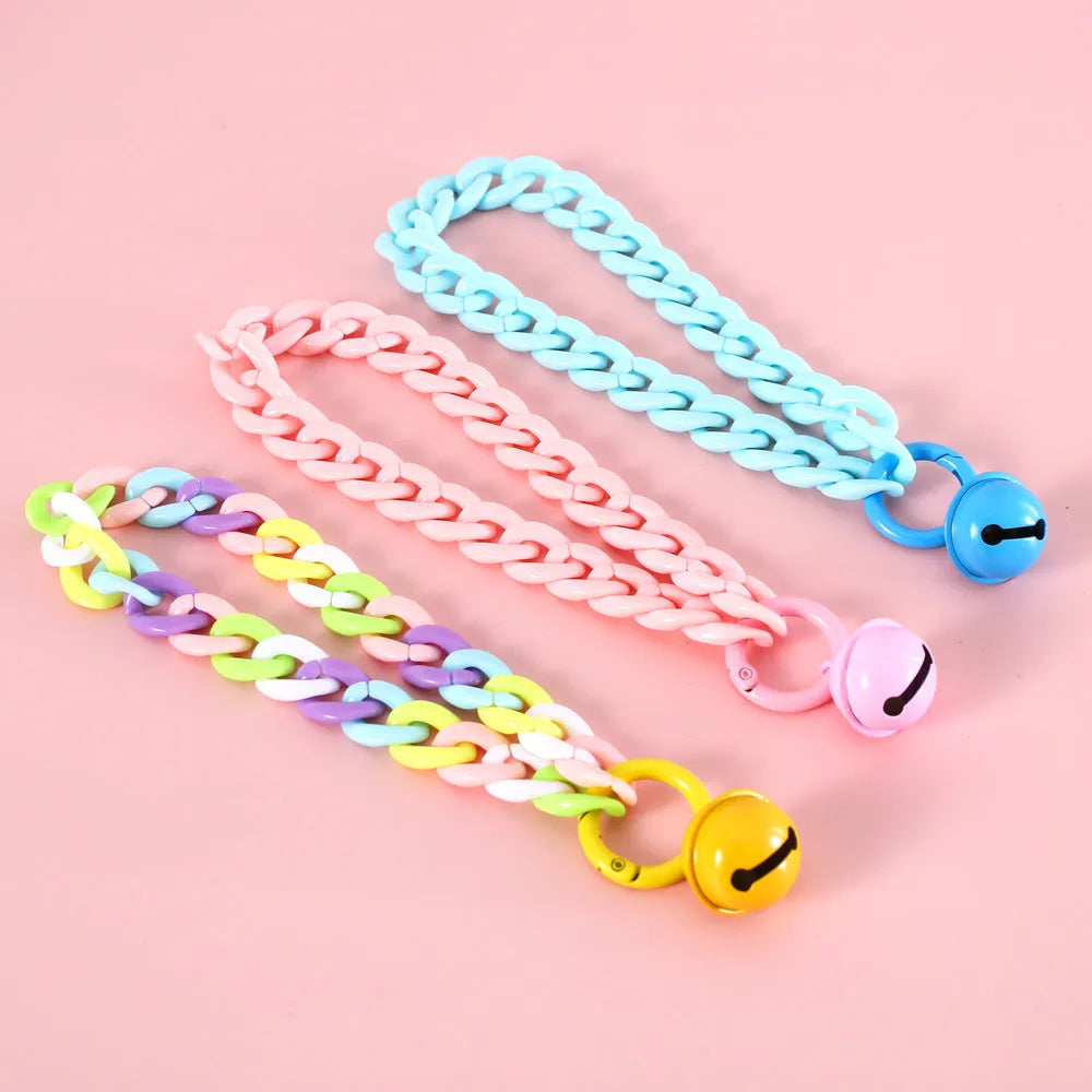 Plastic chain pet collar in macaron candy colours with adjustable sizing for special occasions