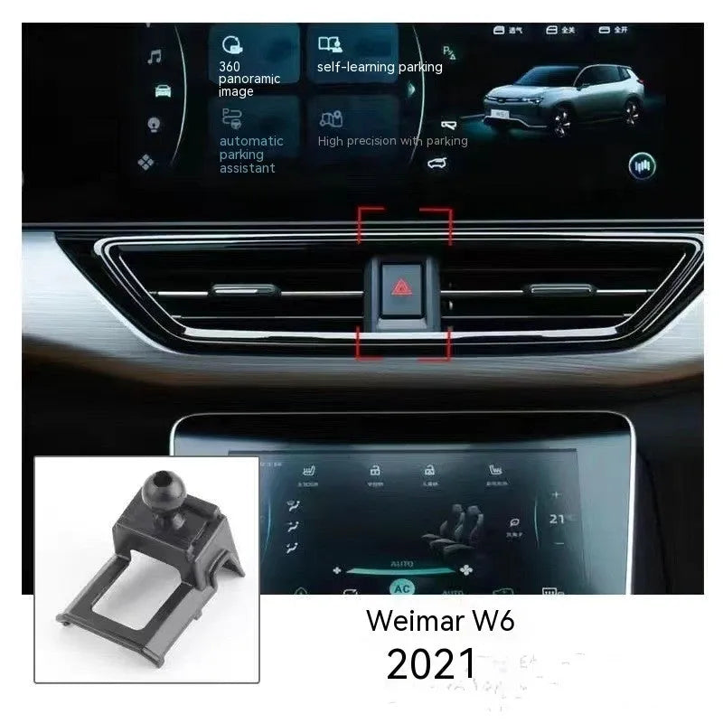 GOODWAY car mobile phone holder snapped onto a dashboard showing 360-degree rotation adjustment.
