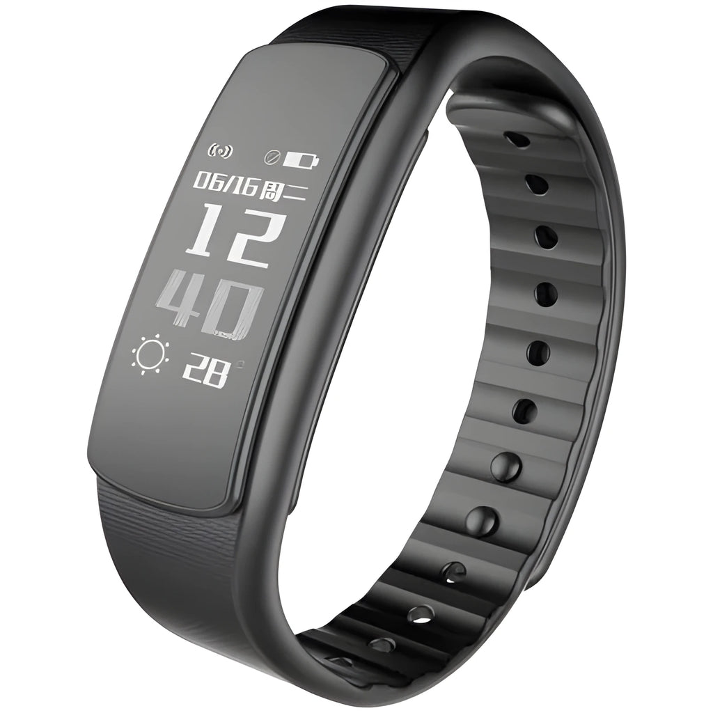 I6 smart sports bracelet with 0.96-inch screen shown in black colour on wrist