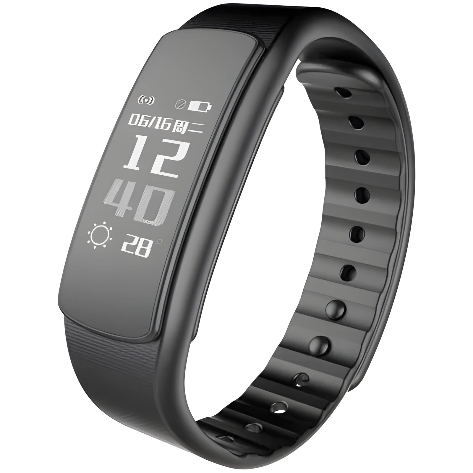 I6 smart sports bracelet with 0.96-inch screen shown in black colour on wrist
