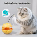 Electric plastic cat toy tumbler with LED lights in lemon yellow, blue, or grey.