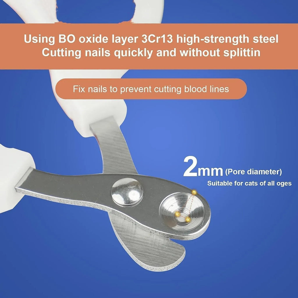 Blue pet nail clippers with a circular hole for safe trimming of cat, bird, and reptile nails.