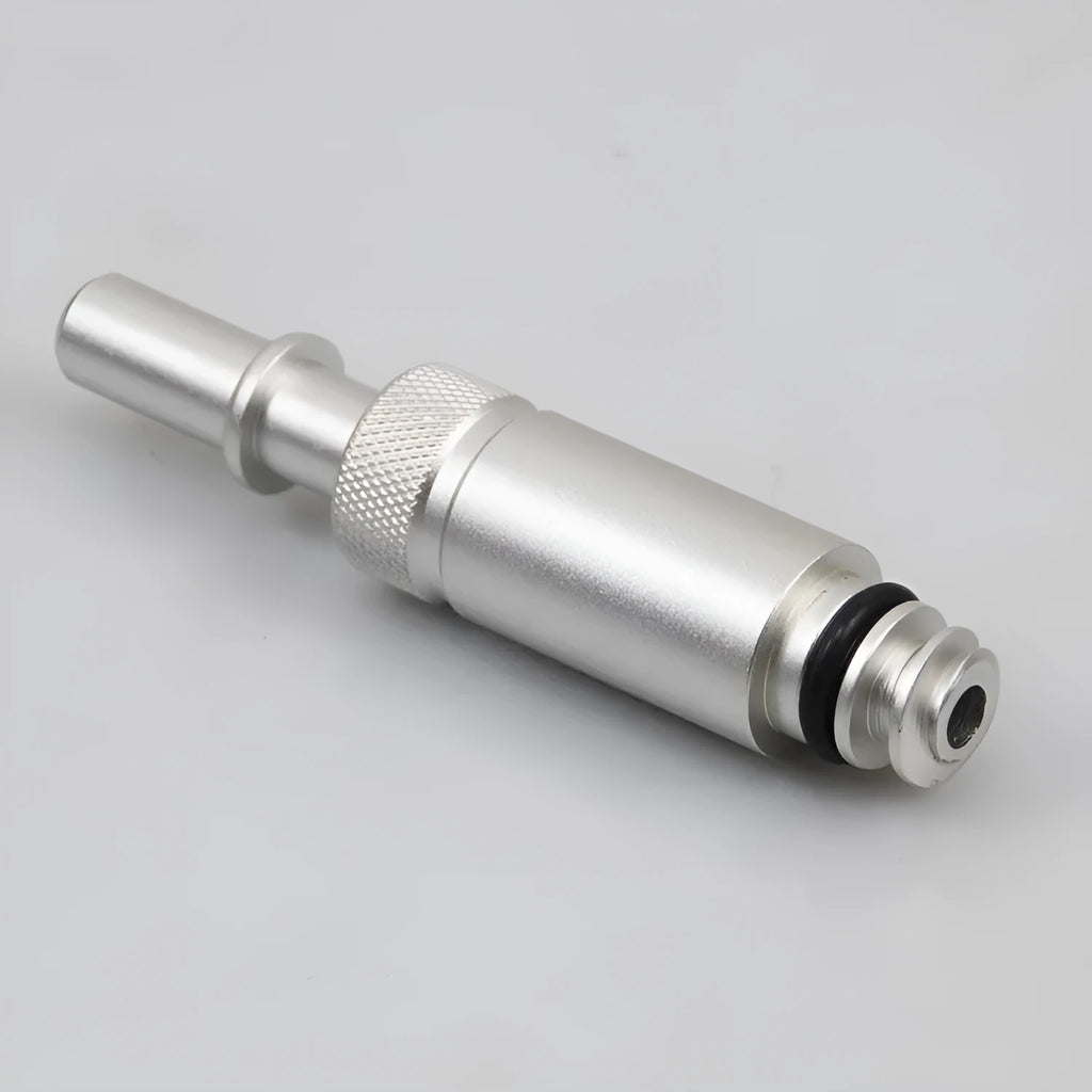 Silver metal transmission refuelling joint for VAS6262-9 diagnostic equipment.