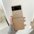 Samsung Z Flip3 flip case in PC material showing colour options: black, red, pink, silver, gold, blue, green.