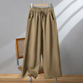 Women's straight-leg casual trousers with elastic waist and front drawstring tie in four colour options