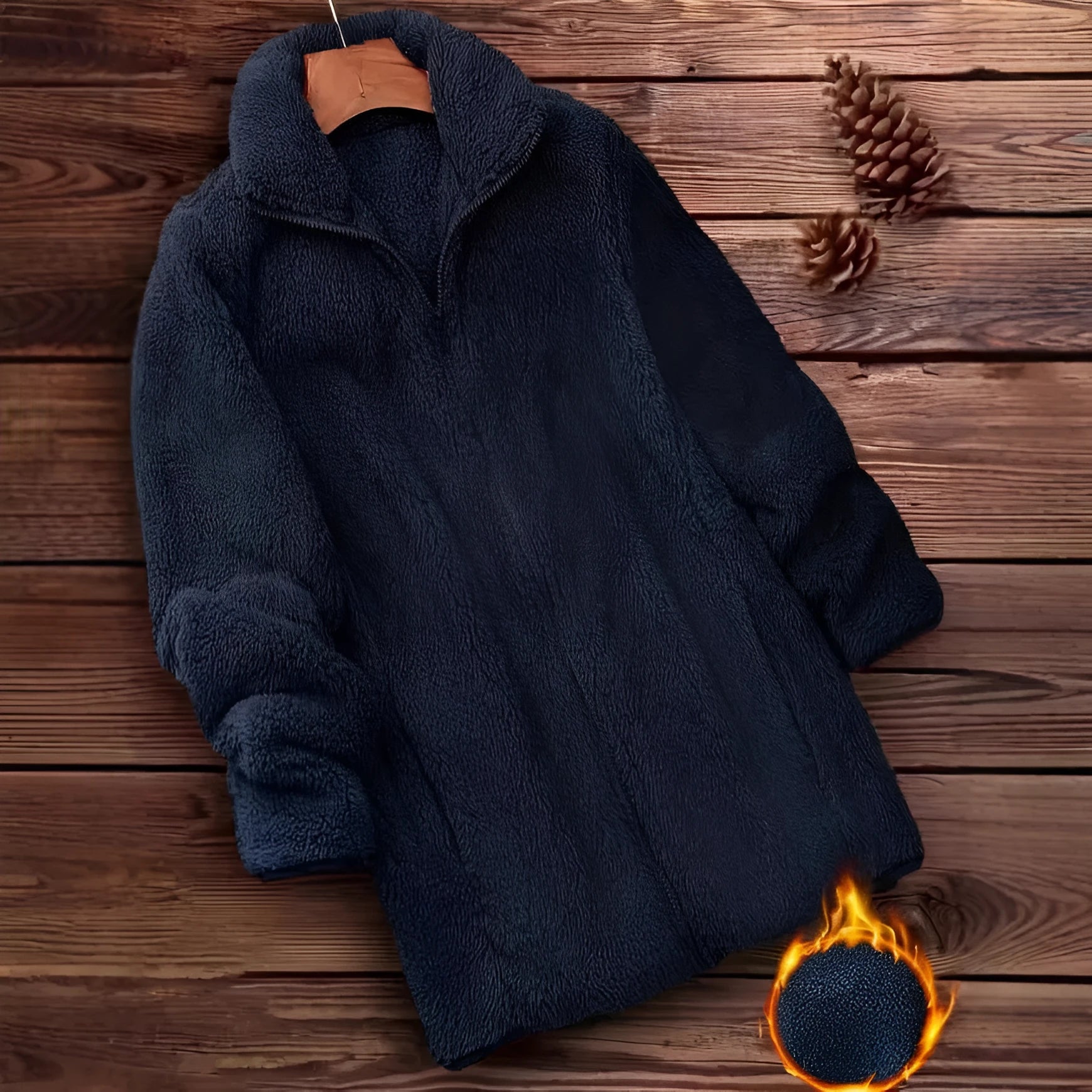 Double-sided velvet fleece jacket in black, navy blue, or khaki colours