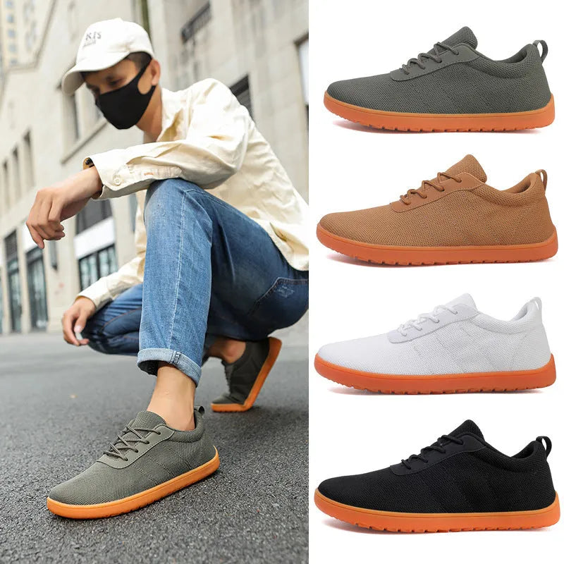 Men's wide toe walking shoes in solid colour with Flyknit upper and non-slip rubber outsole