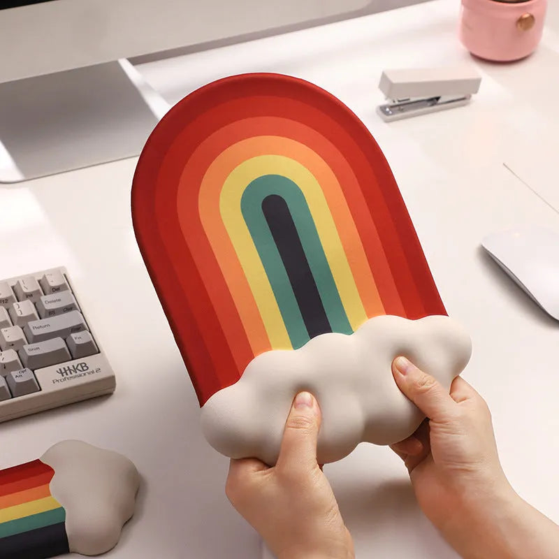 Cloud Rainbow silicone wrister mouse pad and keyboard support set with pastoral cloud pattern