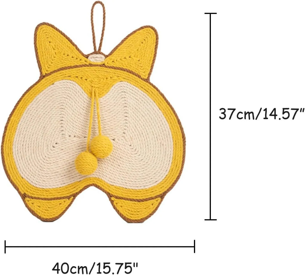 Yellow Corgi-design sisal cat scratching board with anti-slip base measuring 37x40cm