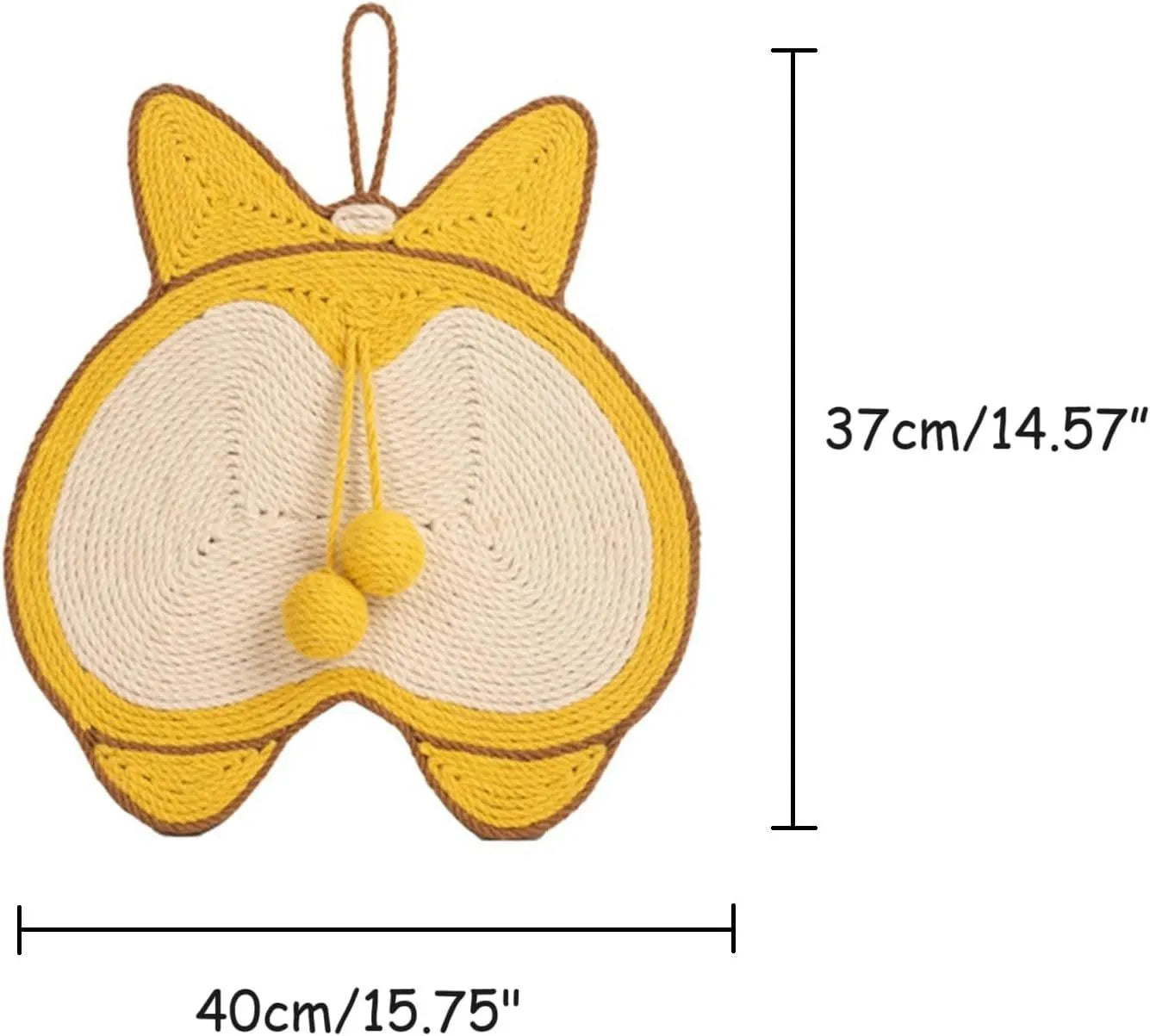 Yellow Corgi-design sisal cat scratching board with anti-slip base measuring 37x40cm