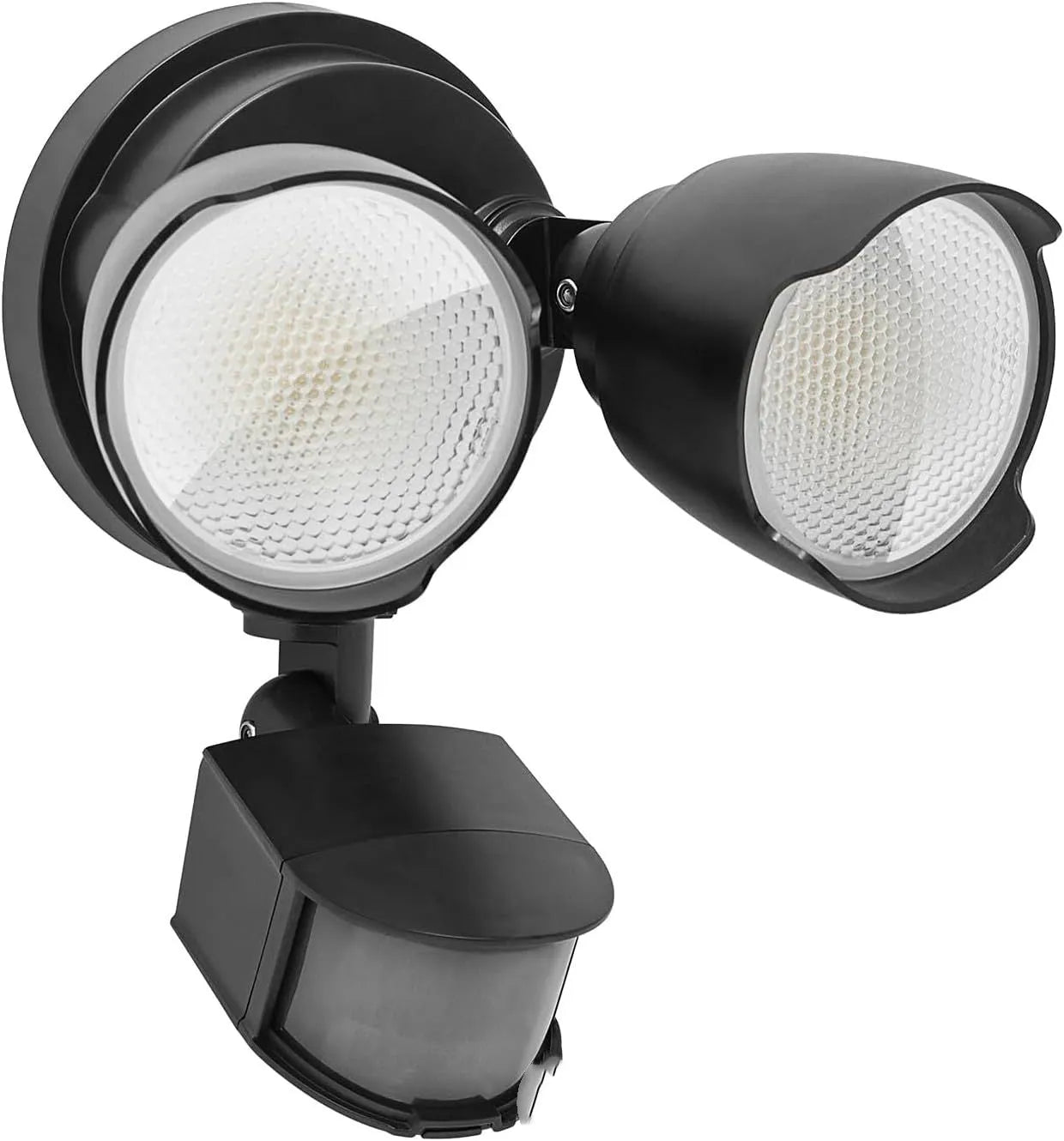 White LED security flood light with motion sensor for wall or ceiling mounting