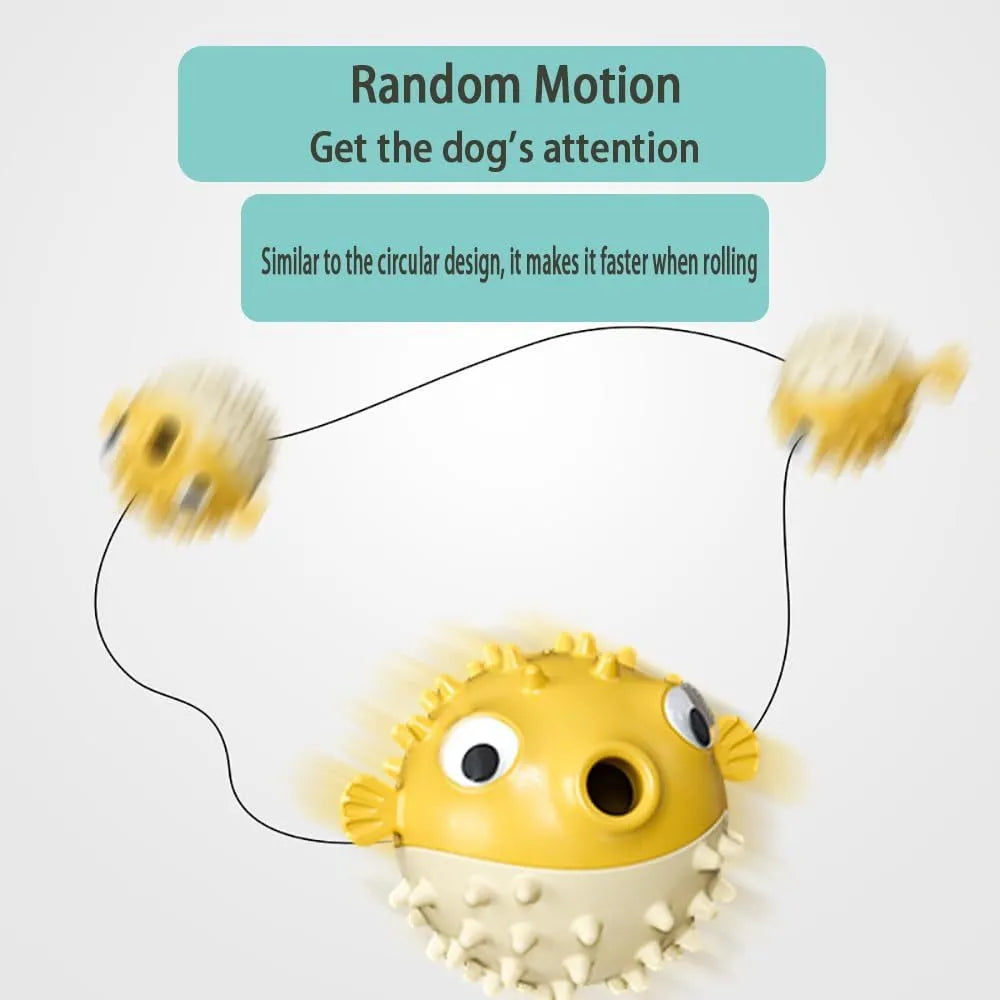 Green fish-shaped interactive dog toy with textured surface for treat dispensing and dental cleaning