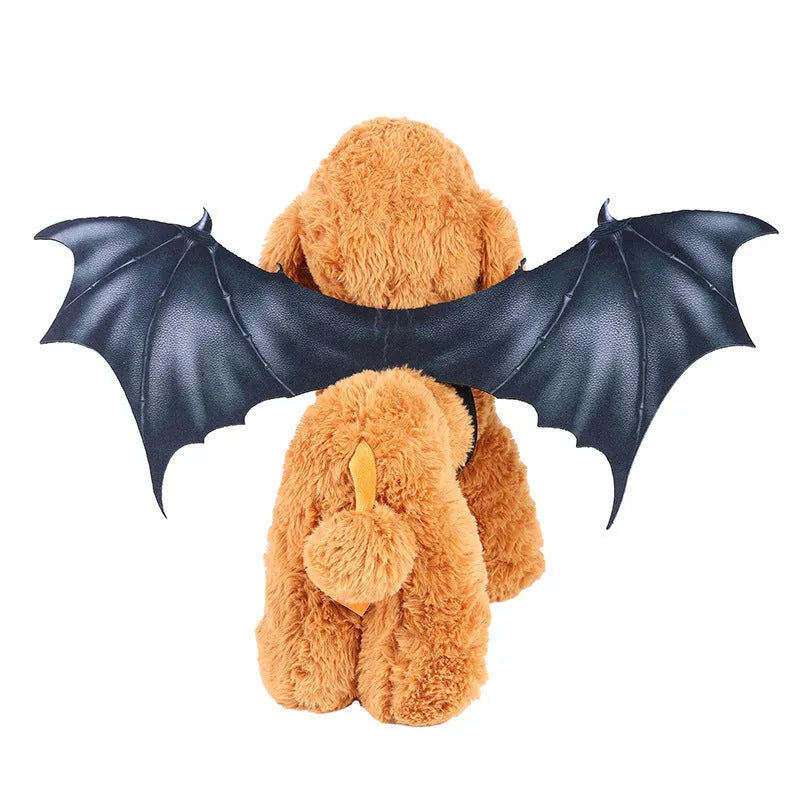 Black cloth bat wing costume for dogs and cats on a Halloween background.