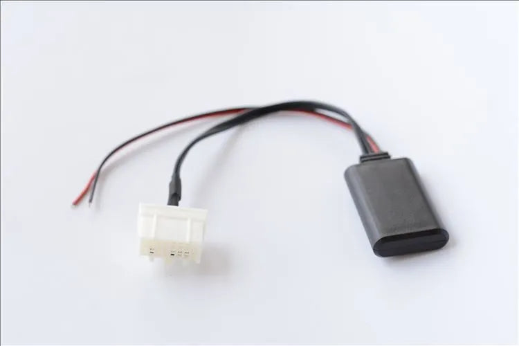 Black Bluetooth audio cable for Mazda cars with AUX connector and JieRui-BT 5908 chip.